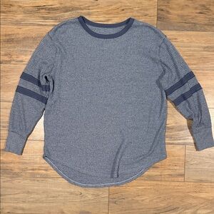 SO Heather Blue Waffle Long Sleeve Top with Navy Trim